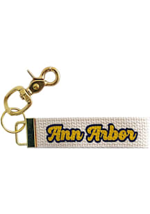Ann Arbor Script Text Woven Keychain - Navy Blue