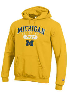 Mens Michigan Wolverines Yellow Champion Class of 2027 Powerblend Hooded Sweatshirt