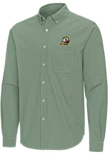 Mens Oregon Ducks Green Antigua Porter Long Sleeve Dress Shirt