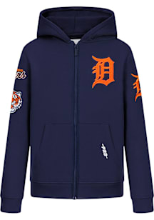 Pro Standard Detroit Tigers Boys Navy Blue Classic Chenille Long Sleeve Full Zip Hooded Sweatshirt