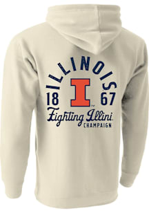 Illinois Fighting Illini Mens Oatmeal Mascot Overlay Long Sleeve Hoodie