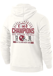 Indiana Hoosiers Mens Ivory 2025 Big Ten Football Champions Never Daunted Long Sleeve Hoodie