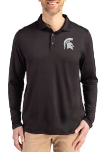 Mens Michigan State Spartans Black Cutter and Buck Coastline Long Sleeve Polo Shirt