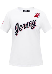 Pro Standard New Jersey Devils Womens White Classic Chenille Short Sleeve T-Shirt
