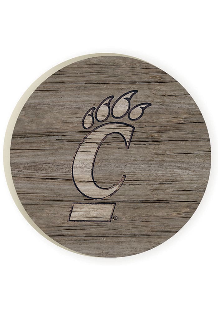 Cincinnati Bearcats 2 Wood Grain Logo Car Coaster - Red