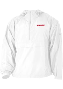 Mens Wisconsin Badgers White Columbia Heat Seal Prodigy Qtr Zip Pullover