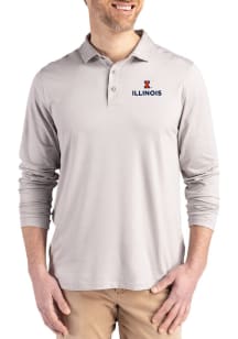 Mens Illinois Fighting Illini Grey Cutter and Buck Coastline Long Sleeve Polo Shirt