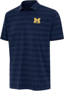 Mens Michigan Wolverines Blue Antigua Letterwinners M Club Tunnel Short Sleeve Polo Shirt