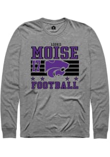 Adonis Moise Mens Grey K-State Wildcats NIL Striped Long Sleeve Player T Shirt