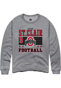 Tavien St. Clair Rally Mens Grey Ohio State Buckeyes NIL Striped Crew Sweatshirt