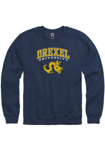 Mens Navy Blue Drexel Dragons Arch Mascot Crew Sweatshirt
