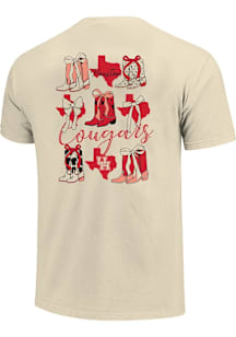 Houston Cougars Womens Ivory Boots and Bows Short Sleeve T-Shirt