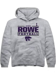 Jayden Rowe Rally Youth Grey K-State Wildcats NIL Stacked Box Long Sleeve Player Hoodie