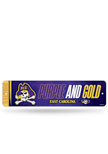 East Carolina Pirates Purple And Gold 4x15 Metal Street Sign - Silver