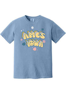 Summit Sportswear Ames Blue Smiley Flowers Short Sleeve T Shirt