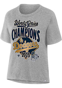 Los Angeles Dodgers Womens Grey 2025 World Series Champions Locker Room Short Sleeve T-Shirt