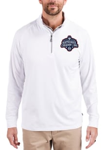 Cutter and Buck UConn Huskies Mens White 2025 National Champions Adapt Eco Knit Long Sleeve Qtr Zi..