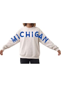 Michigan Womens Oatmeal sleeve to sleeve workmark Crew Sweatshirt