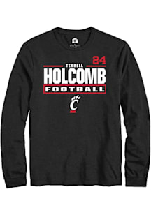 Terrell Holcomb Cincinnati Bearcats Black Football NIL Stacked Box Long Sleeve Player T Shirt