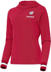 Womens Wisconsin Badgers Red Antigua Trek Hooded Sweatshirt
