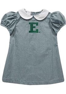 Vive La Fete Eastern Michigan Eagles Toddler Girls Green Gingham Collar Short Sleeve Dress