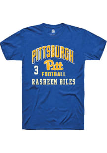 Rasheem Biles Rally Mens Blue Pitt Panthers NIL Arch Logo Player T Shirt