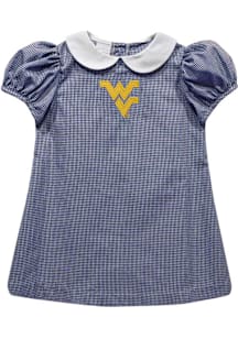Vive La Fete West Virginia Mountaineers Toddler Girls Navy Blue Gingham Collar Short Sleeve Dress