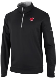 Mens Wisconsin Badgers Black Columbia Heat Seal Omni Wick Wickhams Hills Qtr Zip Pullover