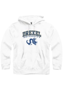 Mens White Drexel Dragons Arch Mascot Hooded Sweatshirt