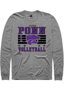 Caleigh Ponn Mens Grey K-State Wildcats NIL Striped Long Sleeve Player T Shirt