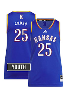 Justin Cross  Adidas Kansas Jayhawks Youth NIL Name And Number Blue Basketball Jersey