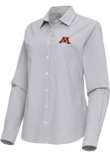 Womens Minnesota Golden Gophers Ash Antigua Porter Long Sleeve Dress Shirt