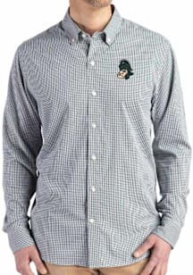 Mens Michigan State Spartans Green Cutter and Buck Vault Gingham LS Woven Long Sleeve Dress Shirt