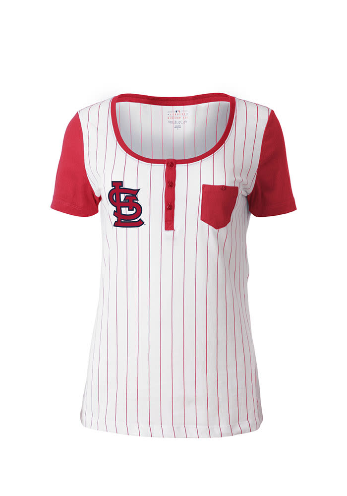 New Era St Louis Cardinals Womens Red Pigment Wash Flocked Scoop Short  Sleeve T-Shirt