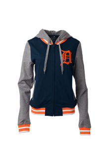 Detroit Tigers Womens Navy Blue French Terry Long Sleeve Full Zip Jacket
