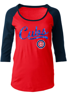Chicago Cubs Womens Red Athletic Long Sleeve Scoop Neck