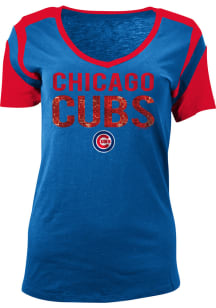 Chicago Cubs Womens Blue Slub V-Neck T-Shirt
