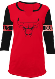 Chicago Bulls Womens Red Slub Long Sleeve Women's V-Neck