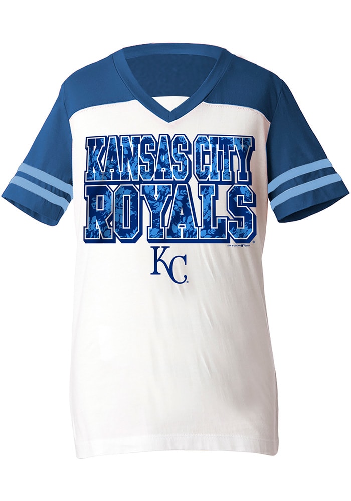 Kansas City Royals Girls Glitter Football Short Sleeve Fashion T