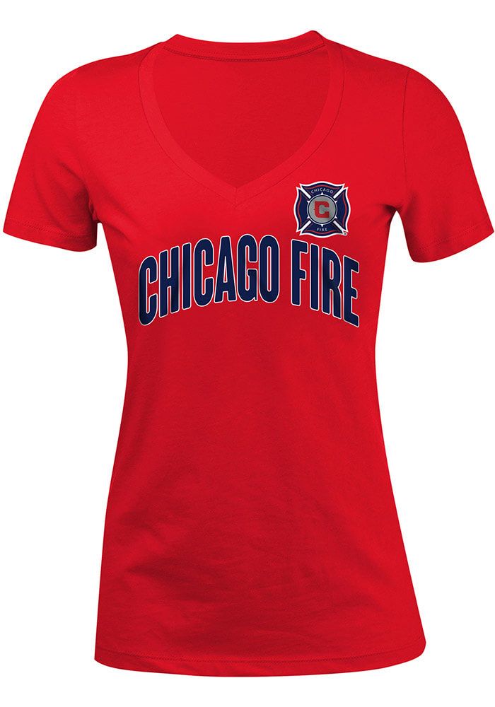 Chicago Fire Womens Red Glitter V-Neck T-Shirt