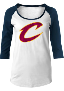 Cleveland Cavaliers Womens White Glitter Long Sleeve Scoop Neck