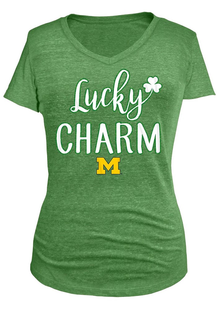 Michigan Wolverines Womens Green Lucky Charm V-Neck