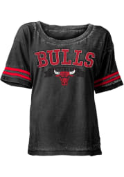 Chicago Bulls Womens Black Washes Short Sleeve Scoop