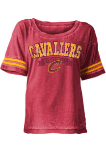 Cleveland Cavaliers Womens Red Washes Short Sleeve Scoop