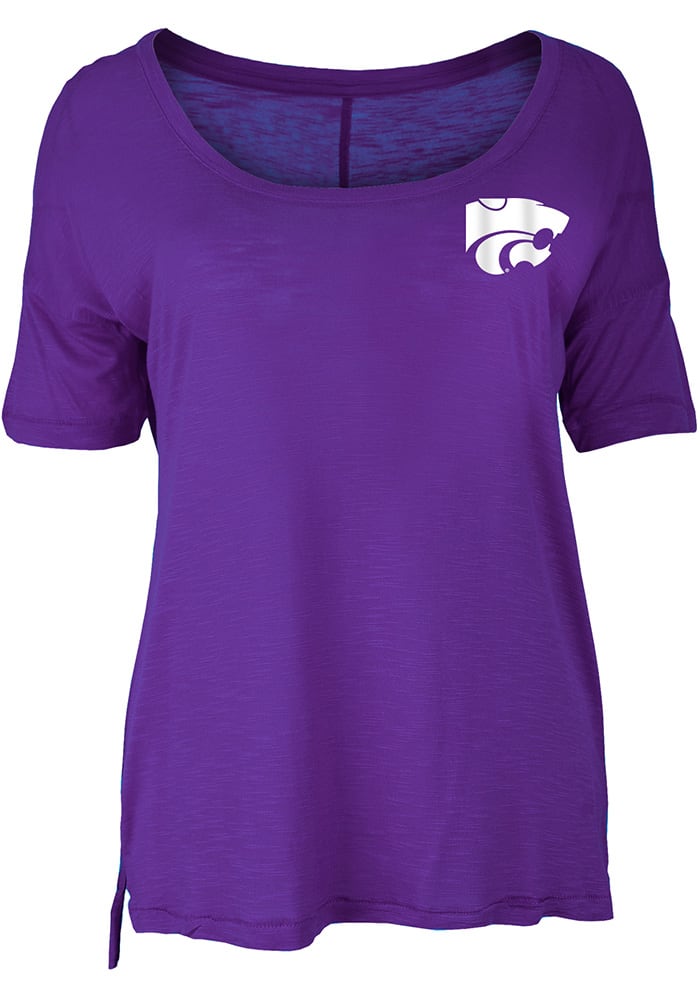 K-State Wildcats Womens Purple Left Chest Back Hit Short Sleeve Scoop