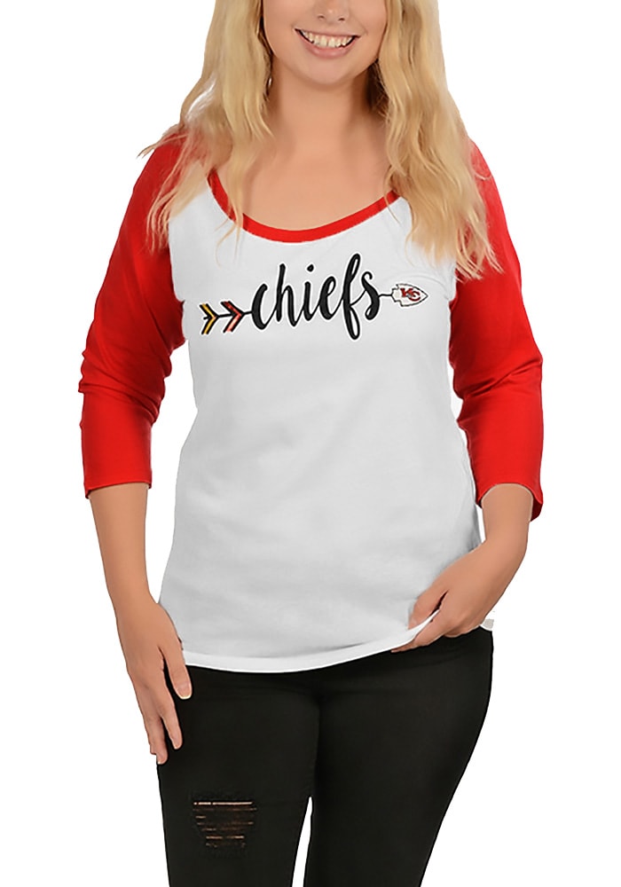 KC Chiefs Womens White Raglan Long Sleeve Scoop Neck