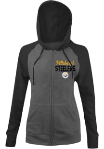 New Era Pittsburgh Steelers Womens Grey Raglan Fleece Long Sleeve Full Zip Jacket
