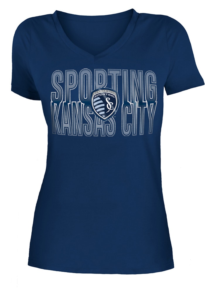 Sporting Kansas City Womens Navy Blue Glitter Gel V-Neck T-Shirt