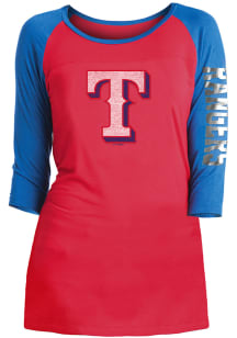 Texas Rangers Womens Red Athletic Long Sleeve Scoop Neck