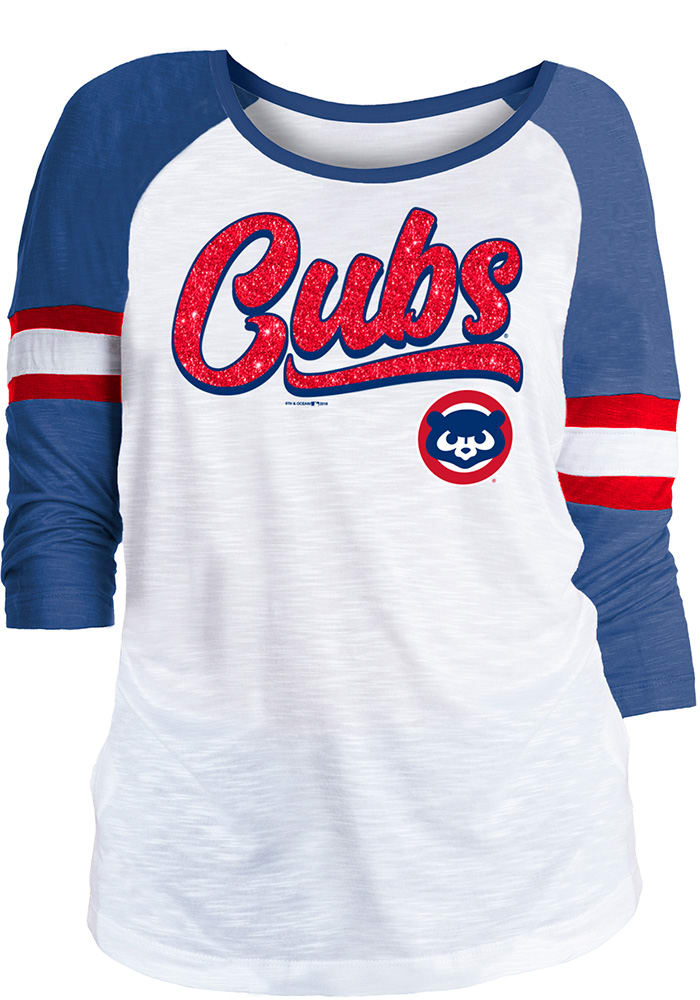 Chicago Cubs Cubs White Slub Long Sleeve Scoop Neck